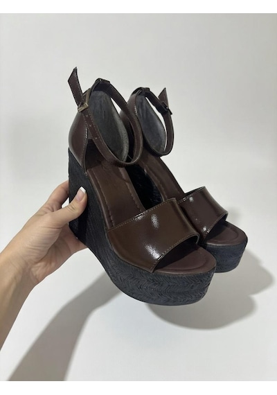 Asmi Shoes Kadın Dolgu Topuklu Kahverengi Kırışık Rugan Ayakkabı Rahat Yüksek Topuklu 11cm Kahverengi Asmi Shoes Kadın Dolgu Topuklu Kahverengi Kırışık Rugan Ayakkabı Rahat Yüksek Topuklu 11cm Kahverengi