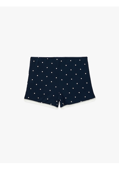 Koton Dantel Detaylı Fiyonklu Rahat Kesim Kaşkorse Puantiyeli Viskon Şort Pijama Altı Lacivert Desenli 6slk80040mk 7d2