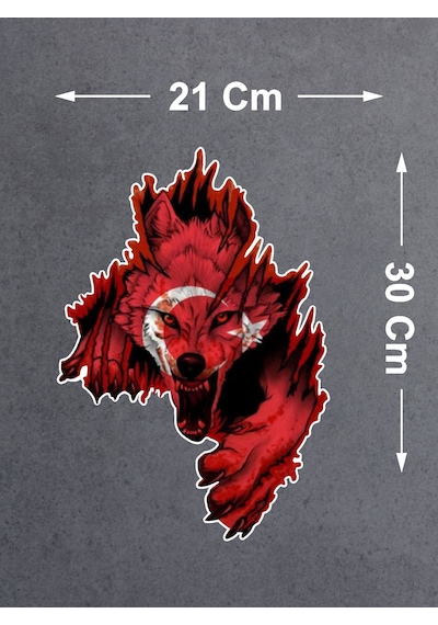 Kurt Gökbörü Ay Yıldızlı Kurt Sticker - Türk Gökbörü Börü Göktük Turan Sticker - 00244 30x21 Cm
