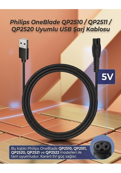 My Polo Tıme Philips Oneblade Pro Qp6552 Uyumlu 5v Usb Şarj Kablosu