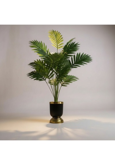 Yapay 90 Cm 20 Yaprak Mini Afrika Palmiyesi Siyah Gold Saksı Yeşil
