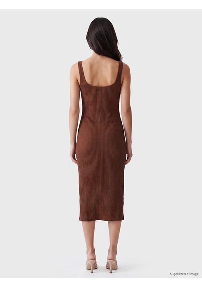 Lcw Vision Kahverengi Kare Yaka Dokulu Bodycon Elbise