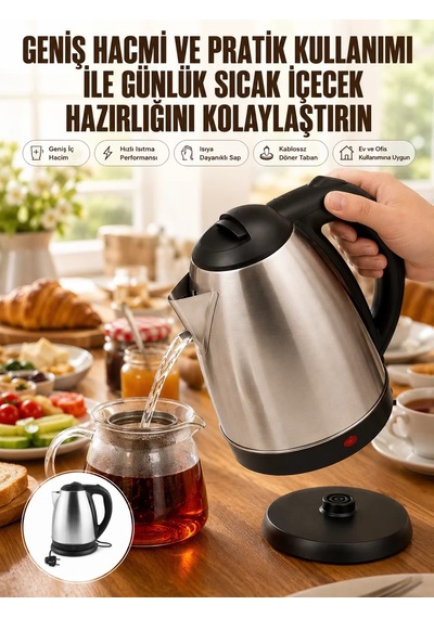 Northcity Kettle Su Isıtıcı 2000w 1.8l Paslanmaz Çelik C F Priz Uyumlu - 220-240v