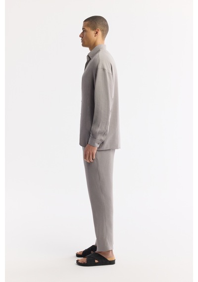 Avva Erkek Nardo Gri Alttan Britli Yaka Soft Touch Oversize Fit Gömlek A51y2168