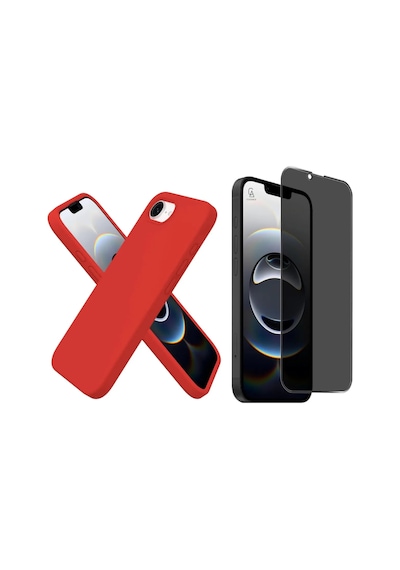Apple Uyumlu iPhone 16e İçi Kadife Lansman Kılıf Ve Hayalet Privacy Tam Kaplayan Cam Ekran Koruyucu Kirmizi