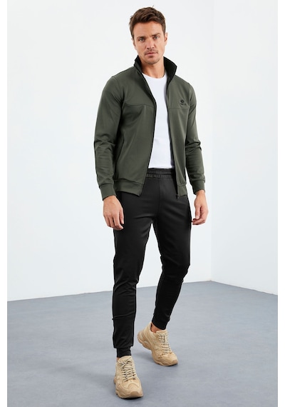 Tommy Life Haki-siyah Dik Yaka Fermuarlı Standart Kalıp Manşetli Erkek Eşofman Takım - 85160 Haki - Siyah
