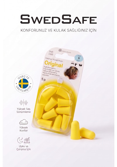 Swedsafe  Kulak Tıkacı, S Boyut, 5 Çift, 33 Db Gürültü Azaltma, Yumuşak Köpük, Uyku, İş Ve Odaklanma