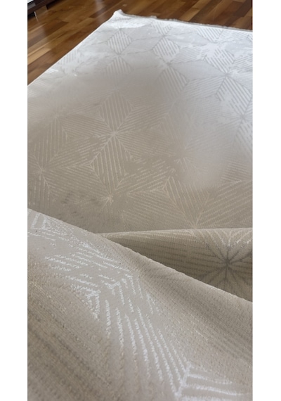 Denf Home Krem Açık Gri Saten Bambu İnce Sık Dokuma Parlak Yüzey Kaymaz Özel Kesme Salon Koridor Halı Yolluk Krem.a.gri