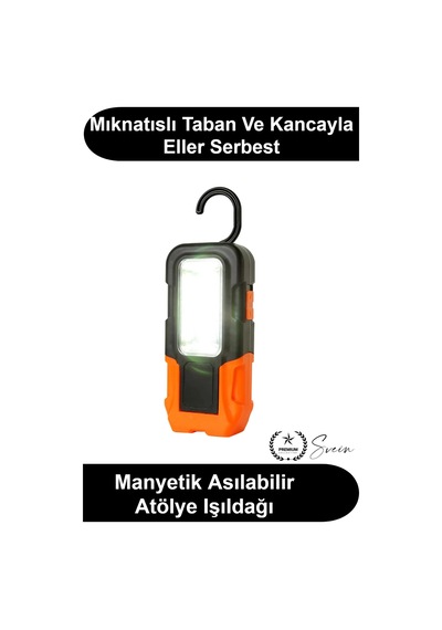 Pilli Cob Led Çalışma Lambası Mıknatıslı Kancalı Taşınabilir Projektör Işık Kamp Feneri Garaj Tamirh Beyaz