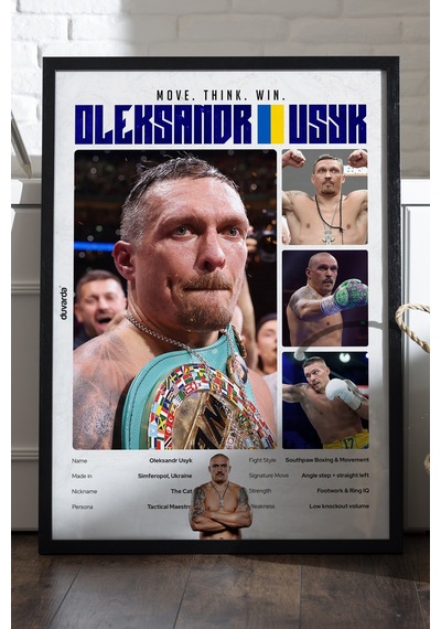 Oleksandr Usyk Boks Siyah Ahşap Çerçeveli Poster, Dekoratif Dövüş Duvar Tablosu
