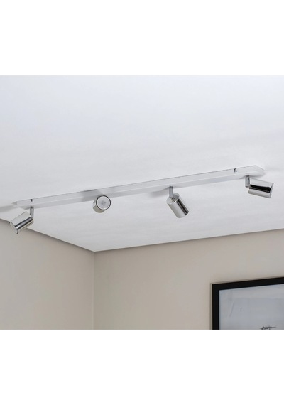 Mylights Gu10 4 Lü Dörtlü 100 Cm Beyaz Gövde Krom Başlıklı Hareketli Tasarruflu Led Tavan Spot Avize Krom
