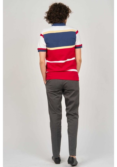 Desen Triko Erkek Polo Yaka Blok Desenli T-shirt 0249821 Indigo Indigo İndigo