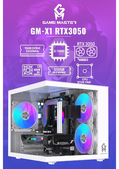Game Master GM-X1 i5-11400F 16 GB 512 GB M.2 SSD 6 GB RTX3050 Free Dos Masaüstü Oyuncu Bilgisayarı