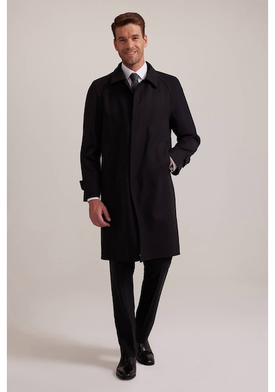 Erkek Siyah Regular Fit Gabardin Pardesü