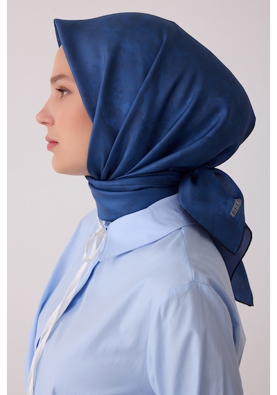Belli Soyut Desen %100 Twill İpek Eşarp Be28 Mavi