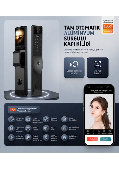 Vaxion F9 Akıllı Kapı Kilidi Yüz Tanıma, Parmak İzi, Şifre, Kart Ve Tuya Uygulama Destekli