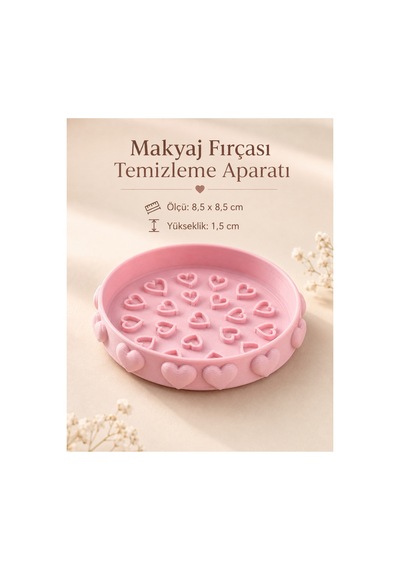 Makyaj Fırçası Temizleme Aparatı 3d Baskı Kalp Desenli Fırça Yıkama Aparatı 8,5 Cm Pembe