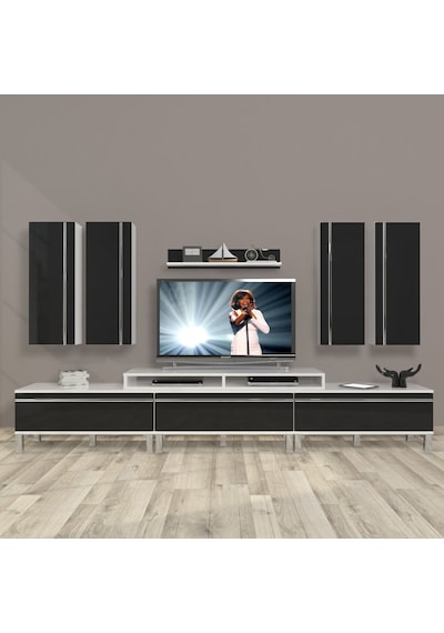 Decoraktiv Ekoflex 8d Mdf Krom Ayaklı Tv Ünitesi Tv Sehpası Beyaz - Siyah