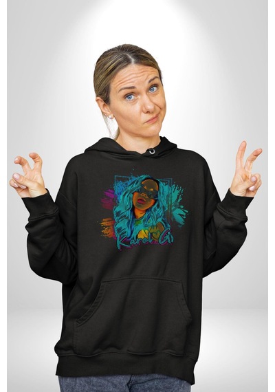Karol G Şarkıcı Kadın Erkek Siyah Kapüşonlu Sweatshirt Hoodie Siyah