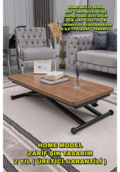 Home Üst Tabla Mdf Ceviz Oval Köşe Alt Ayak Siyah
