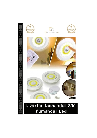Ledspot Uzaktan Kumandalı Yapışkanlı Pilli Kablosuz Dokunmatik Mutfak 3'lü Led Spot 1 Adet