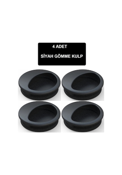 Adilon Gömme Kulp, 50 mm, Siyah (4 Adet)