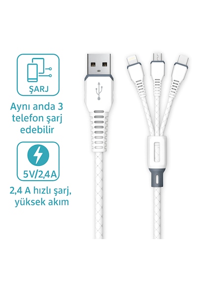 3 Ü 1 Arada Hızlı Şarj Kablosu Data Kablosu