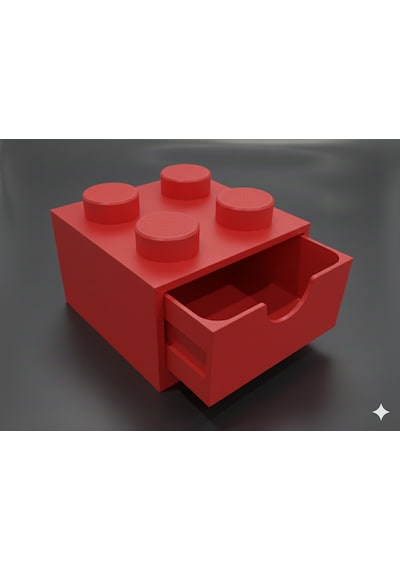 Lego Tasarımlı Mini Çekmece 2x2 Masaüstü Düzenleyici Dekoratif Saklama Kutusu Kırmızı