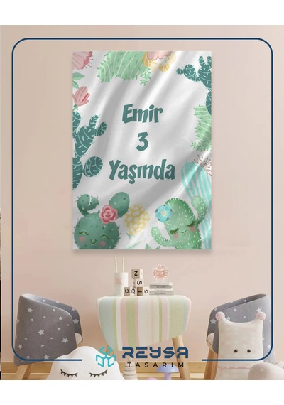 Mutlu Kaktüsler Temalı Doğum Günü Afişi 50x70 Cm