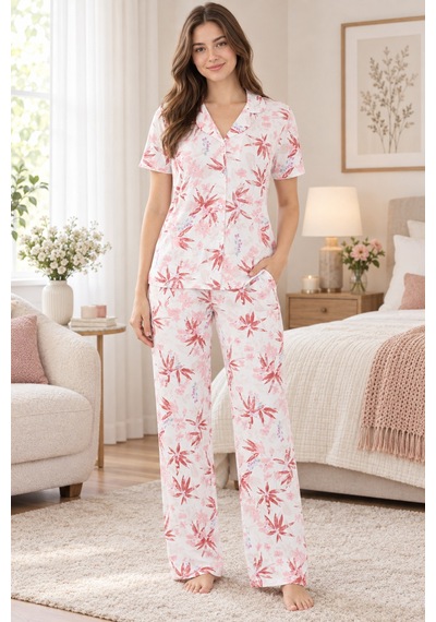 Lılac Kadın %100 Viskon Yaprak Desenli Beyaz - Nar Çiçeği Gömlek Yaka Pijama Takımı Beyaz - Nar Çiçeği Beyaz - Nar Çiçeği Lılac Kadın %100 Viskon Yaprak Desenli Beyaz - Nar Çiçeği Gömlek Yaka Pijama Takımı Beyaz - Nar Çiçeği Beyaz - Nar Çiçeği