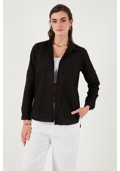 Lela Pamuklu Regular Fit Cepli Bayan Gömlek Cf25S16992 Siyah