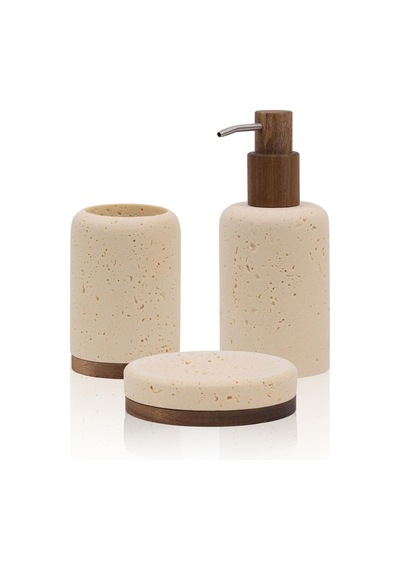 The Mia Travertine Banyo Seti Bej 3 Parça Çok renkli