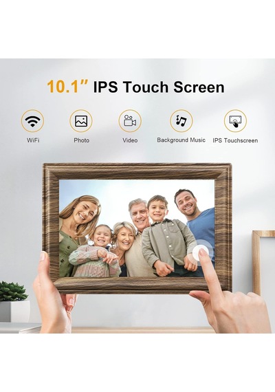 Canupdog 10.1 Wifi Dijital Resim Çerçevesi, Ips Dokunmatik Ekran, Koyu Ahşap