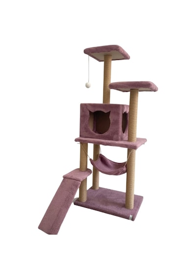 Reyo Pet S9 Kedi Tırmalama Kulesi Platformlu 124 Cm Gül Kurusu