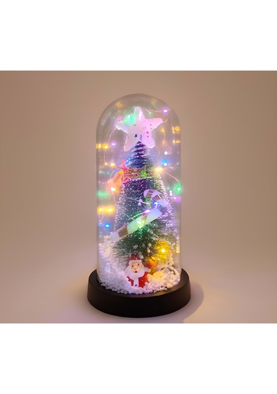 Yılbaşı Temalı Işıklı Cam Fanus Noel Ağacı Dekoru 21x11 Cm 01