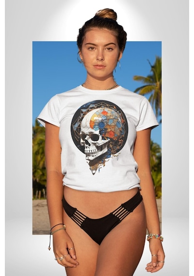 Kuru Kafa Kristal Unisex Unisex Beyaz Organik Baskılı T-shirt Penye Yüksek Kalite Beyaz