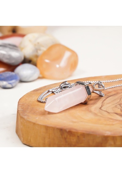 Pembe Kuvars Doğal Taş Kolye Renkli