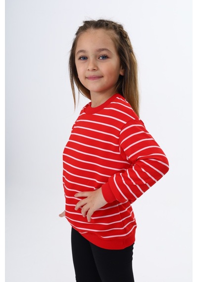 Toontoy Kız Çocuk Çizgili Sweatshirt Kırmızı