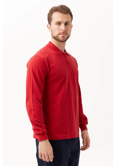 Padus %100 Pamuk Polo Yaka Uzun Kollu T-shirt Bordo