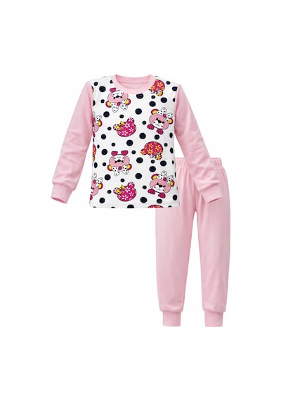 Kız Çocuk Pamuklu Desenli Pijama Takımı 6068-12 Toz Pembe Toz Pembe