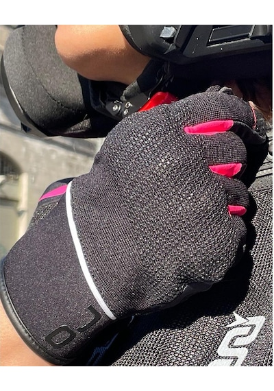 Oj Luce Siyah/pembe Çizgili Yazlık Korumalı Bayan Motosiklet Eldiveni S