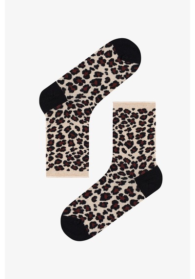 Penti Bordo Bej Relax Leopar Pamuklu 3 Çift Soket Çorap Çok Renkli