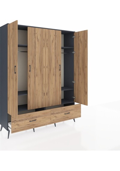 Hyperion Gardrop 6 Raflı 2 Çekmeceli 2 Askılı 176x44x221 Antrasit-çam Beyaz Hyperion Gardrop 6 Raflı 2 Çekmeceli 2 Askılı 176x44x221 Antrasit-çam Beyaz