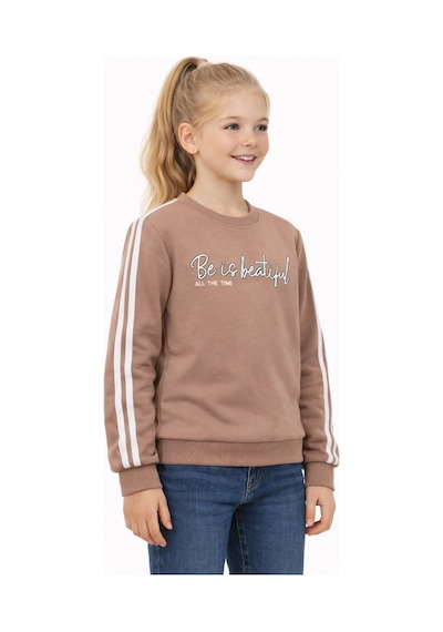 Kız Çocuk Kol Şeritli Sweatshirt Bgl-st05269 Bej