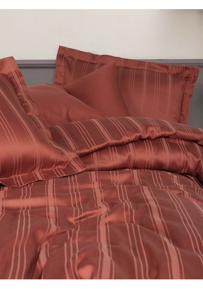 Cotton Box Smart Bambu Saten Çift Kişilik Nevresim Takımı Stripe Kiremit