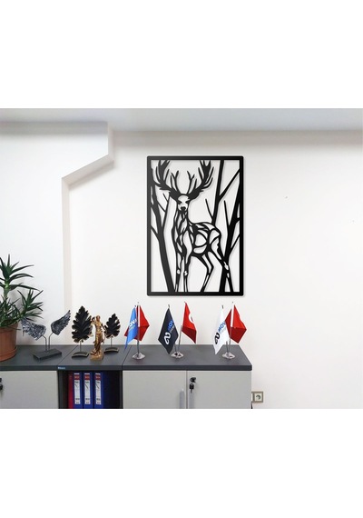 Desenli Geyik Tasarımlı Hayvan Figürlü Metal Dekoratif Modern Duvar Tablosu Ev Ve Ofis İçin