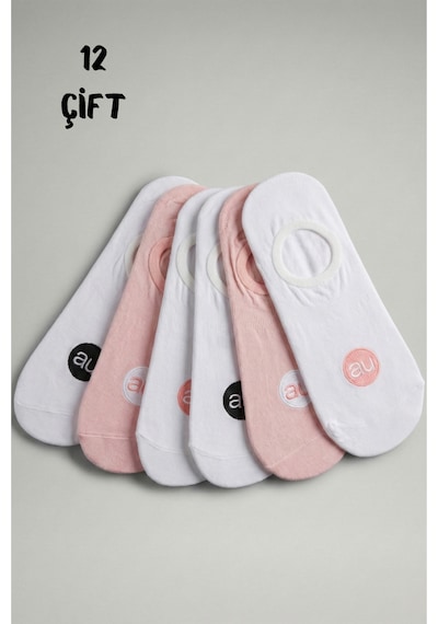Allunique Penye Pamuk 12'li Pembe Beyaz Asorti Görünmez Sneaker Çorap Açık Pembe - Beyaz