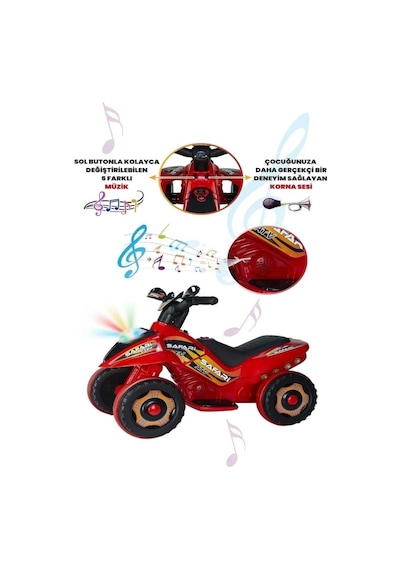 Uzaktan Kumandalı Akülü Atv Safari 6 Volt 35 Kg Taşıma Kapasitesi Kırmızı
