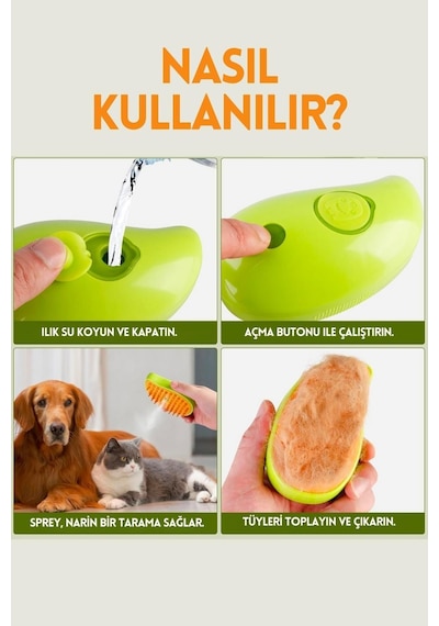 Novashıp Buharlı Kedi Köpek Tarağı Kedi Yıkama Fırçası Köpek Tarağı Sarı & Yeşil