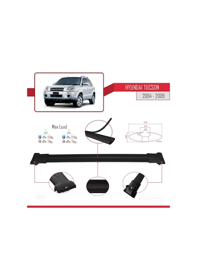 Hyundai Tucson Jm 2004-2009 Arası İle Uyumlu Fly Model Ara Atkı Tavan Barı Siyah
